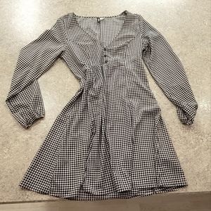 Long Sleeve Houndstooth A-line Dress